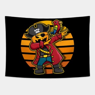 Halloween Dabbing Pumpkin Pirate and Parrot Tapestry