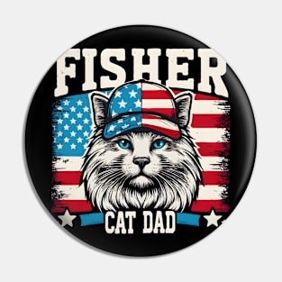 American Flag Fishing Cat Dad Fathers Day Fisherman Cat lover 4th Of July Pin