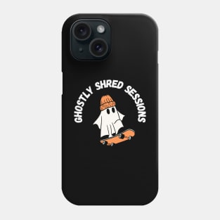 Ghostly shred sessions. Cute Halloween ghost skateboarding Phone Case