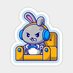 Cute Rabbit Gaming On Sofa Cartoon Magnet