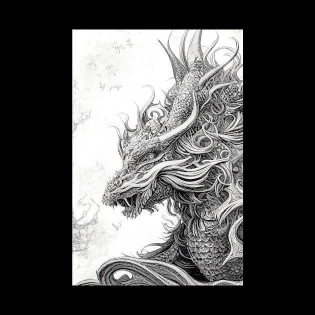 Dragon Legend Wild Nature Illustration Line Epic Illustration Line Art by Cubebox