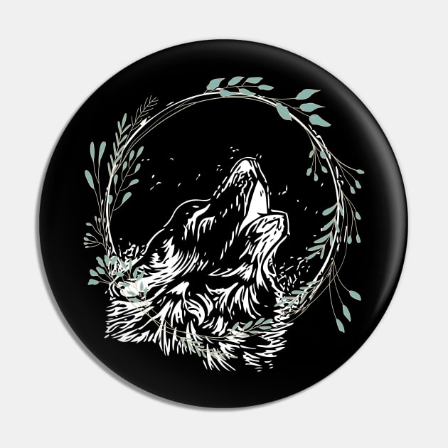 Wolf Face Floral Look Pin by NICHE&NICHE