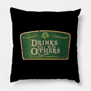 Drinks Well With Others - St Patrick'S Day Beer Label Pillow