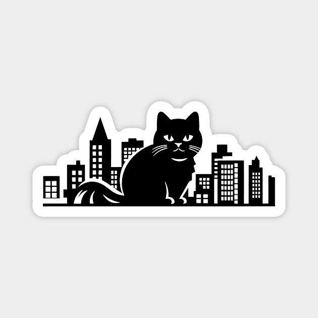 Cat Cityscape Furry Cute Vector Graphic Magnet by Cubebox