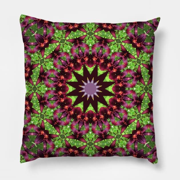 Mandala Kaleidoscope in Shades of Pink and Green Pillow by Crystal Butterfly Creations