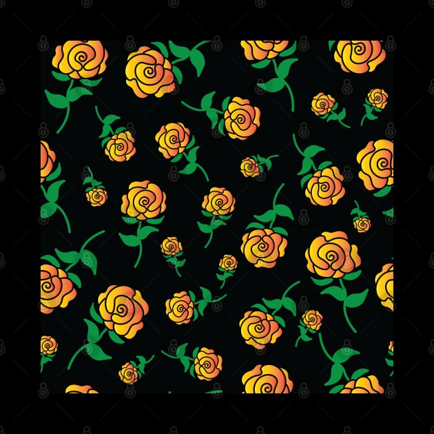 Orange Yellow Gradient Hand Drawn Roses Pattern by Rosemarie Guieb Designs