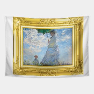 MONET - Claude Monet's Madame Monet and Her Son (1875) by Claude Monet Portrait GOLD FRAME Tapestry