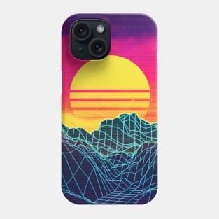 Neon glowing sun grid mountain Phone Case