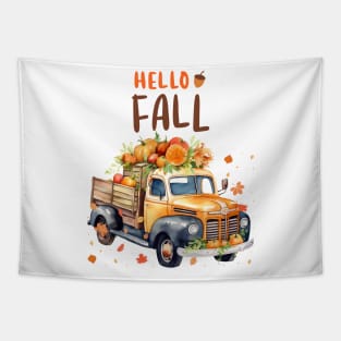 Hello Fall Retro Thanksgiving PickUp Truck Tapestry