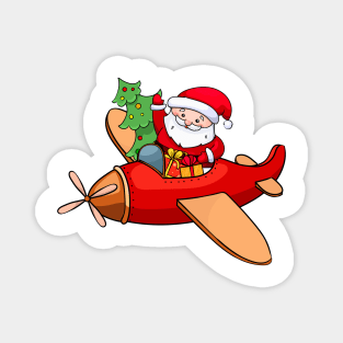 santa claus is flying in an airplane Magnet
