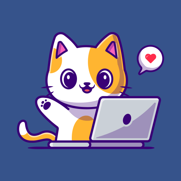 Cute Cat Working On Laptop Cartoon by Catalyst Labs