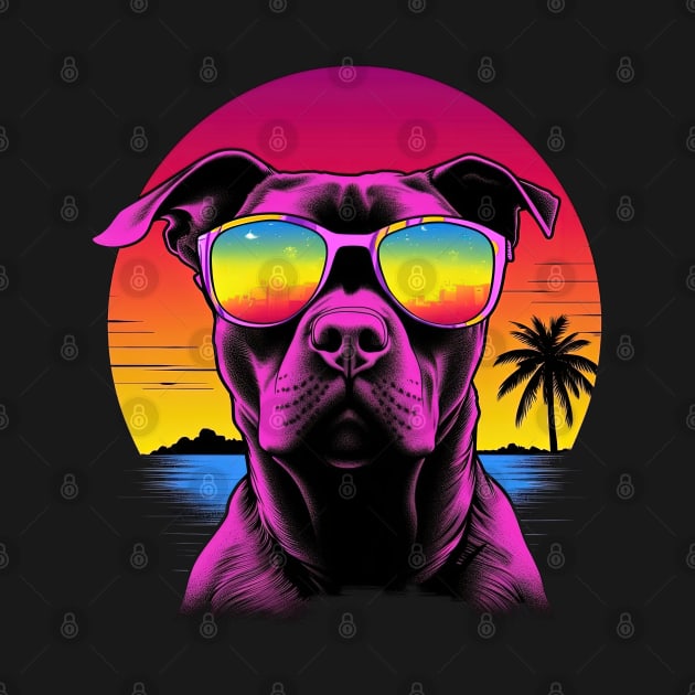 Retro Pop art Pitbull Dog Breed Sunset Art by RuftupDesigns