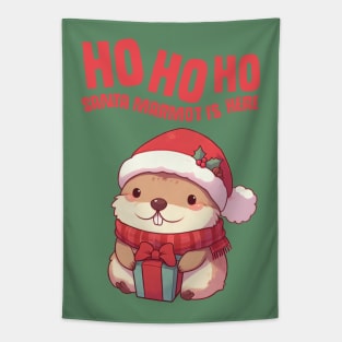 Ho Ho Ho Santa Marmot is Here Tapestry