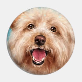 Painting of a Happy Yorkshire Terrier with Its Tongue Out on a Blue Background Pin