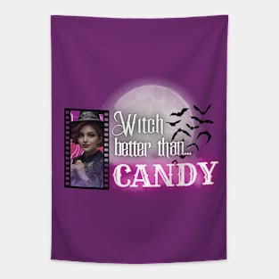 Purple Witch Better than Halloween Candy Tapestry