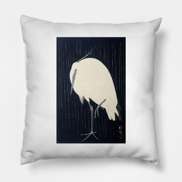 Heron in Rain by Ohara Koson Pillow by topower