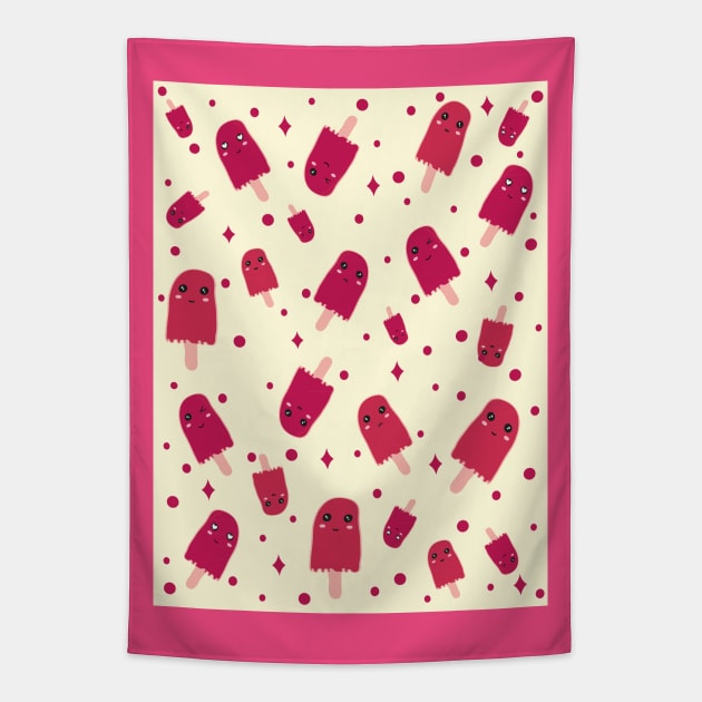 Raspberry sorbet Kawaii Sweet Raspberry Sorbet Time pattern Tapestry by Day81