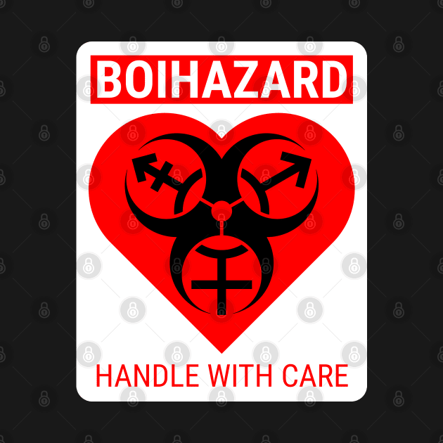 "BOI HAZARD/handle with care" Heart - Label Style - Red by GenderConcepts