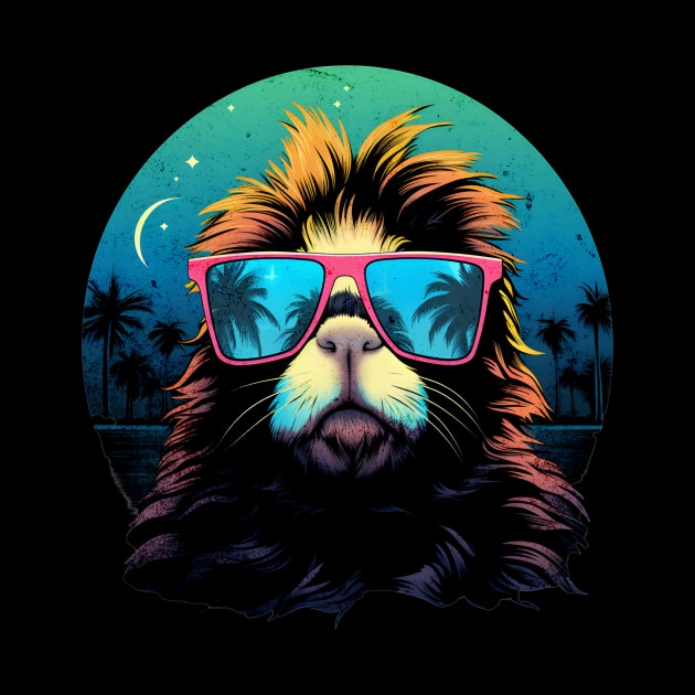 Retro Wave Peruvian Guinea Pig Sunglas Shirt by Miami Neon Designs