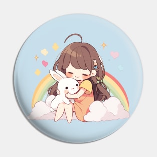 cut , rabbit , girl , rainbow Pin