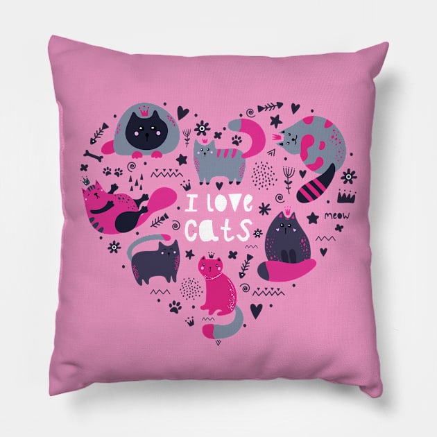 I Love Cats Pillow by machmigo