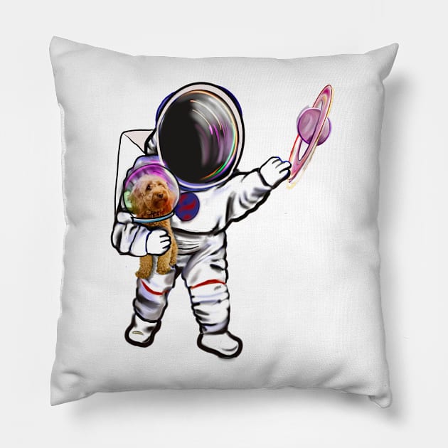 Astronaut and Cavapoo puppy dog in Space suit reaching  out to touch Saturn’s ring - cute Cavoodle, Cavapoo, Cavalier King Charles Spaniel Pillow by Artonmytee