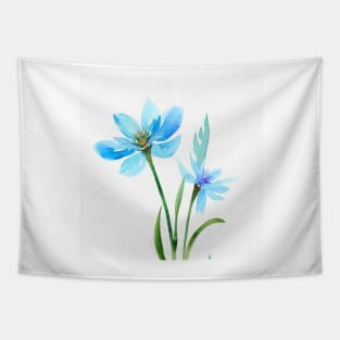 Blue Watercolor Flower Tapestry