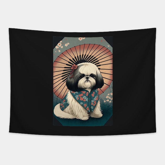 Super Cute Shih Tzu Portrait - Japanese style Tapestry by KoolArtDistrict