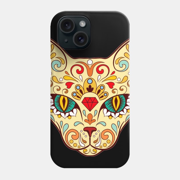 Sugar Skull Cat Phone Case by pickledpossums