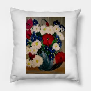 lovely vibrant bouquet of flowers in a silver vase Pillow