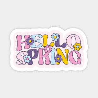 Hello Spring, Retro Flowers Magnet