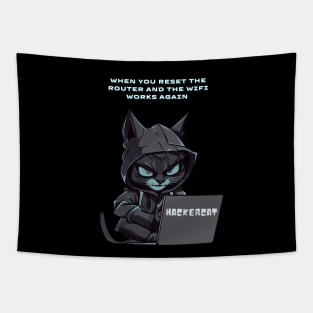 Funny hacker cat Tapestry