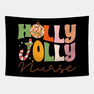 Groovy Retro Holly Xmas Jolly Nurse Christmas Vibes Tapestry