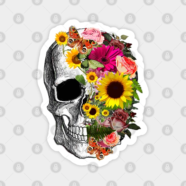 Tribe Skull With sunflowers Magnet by Collagedream