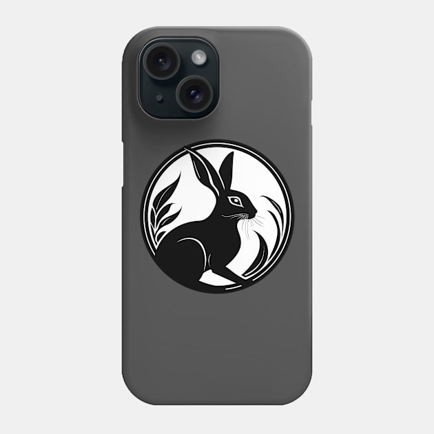 Black Wild Rabbit in the Moon Simple Nature Art Phone Case by LucentJourneys