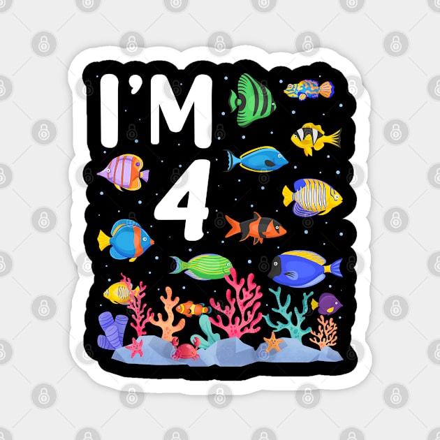 4th Birthday Party Tropical Fish I'm Four Years Old age Bday Magnet by Msafi