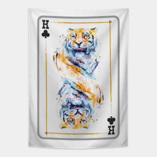 Tiger Head King of Clubs Playing Card Tapestry