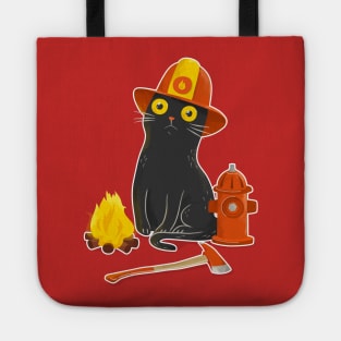 Intense Gaze Fireman Cat - Funny Black Cat Tote