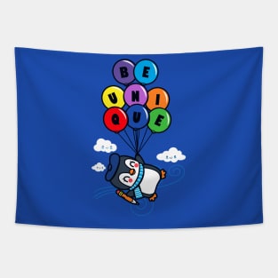 Be Unique Cute Kawaii Penguin Flying With Balloons Tapestry