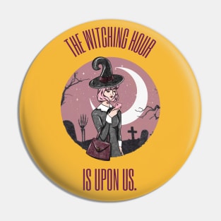 Modern Witch in Graveyard Halloween Pin