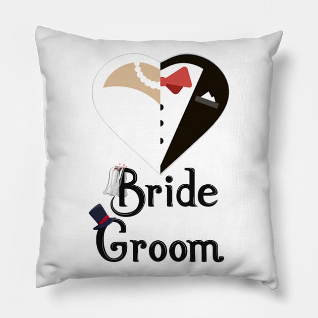 Groom and Bride married T-Shirt bride & groom With Bow Tie Tee Shirt Bachelor Party T-Shirt Pillow by MiStore