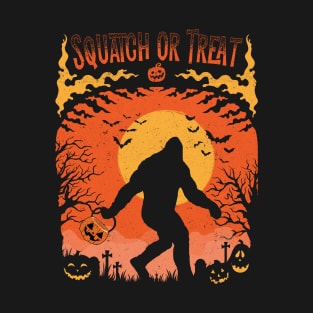 Squatch or Treat Bigfoot Sasquatch Halloween Pumpkin Design T-Shirt