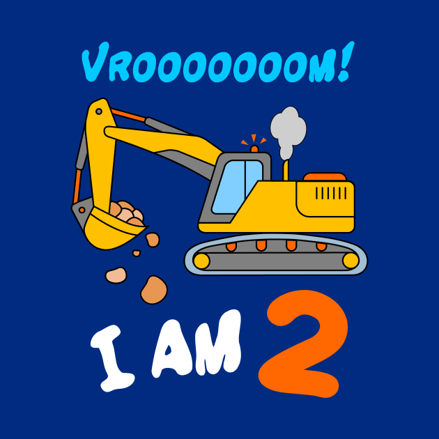 I Am 2 Excavator Digger Toddler Boys 2nd Birthday by samshirts