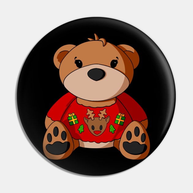 Ugly Christmas Sweater Teddy Bear Pin by Alisha Ober Designs