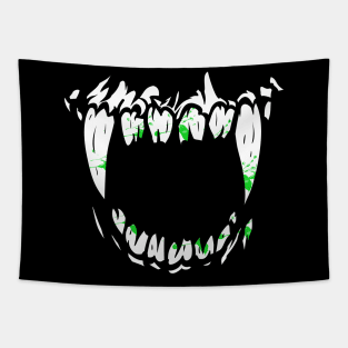 Creepy Monster Fangs with green goo - Gross Vampire Fangs for horror, fantasy, Halloween Tapestry