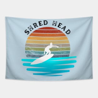 Retro Sunset With Surfer Riding The Wave Tapestry