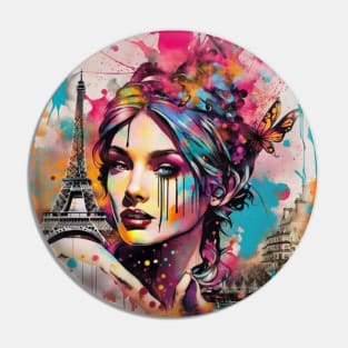 Lady in Paris, Graffiti art, splash art, street art, spray paint, colourful art Pin