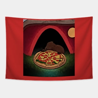 Watercolor groundhog by cave with pizza Tapestry