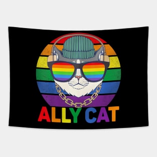 Ally Cat LGBT Gay Pride Flag Ally Cat LGBT Glasses Tapestry