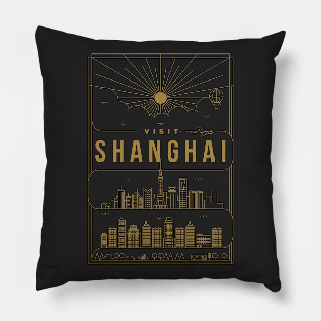 Shanghai Minimal Lineal Poster Pillow by kursatunsal